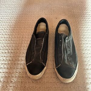 Converse Black Leather & Canvas Slip-On Sneakers
